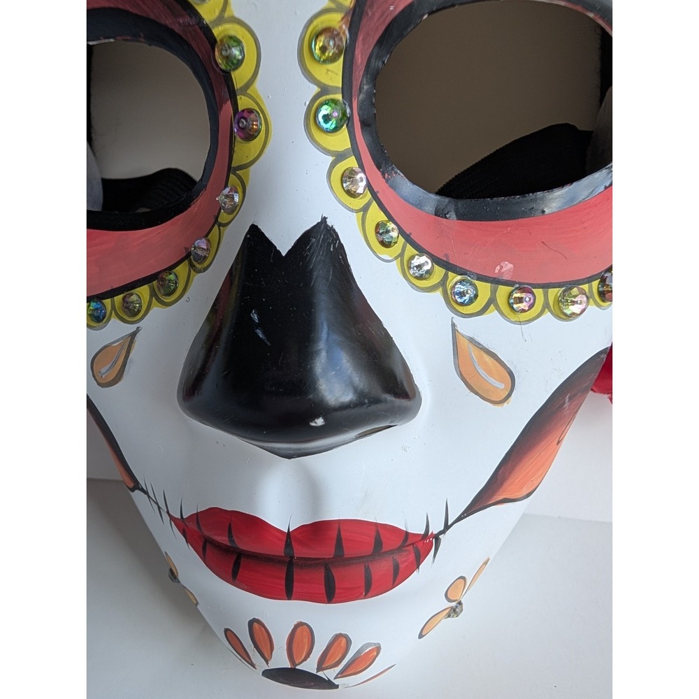 Day of the Dead Face Mask Floral Headband Molded Hard Plastic - Picture 6 of 13